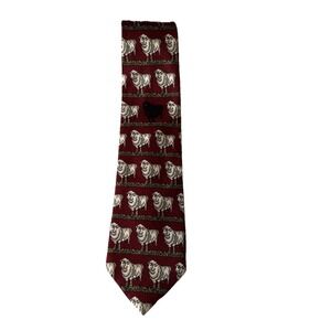 Vtg Renaissance Hand Made Black Sheep Silk Tie Red Novelty‎ Farm Animal Diana